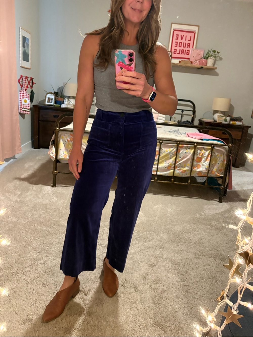 Maeve Colette High-Waist Wide-Leg Velvet Pants — Navy